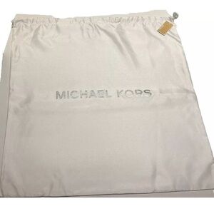 Michael Kors MK Drawstring Dust Bag Purse Tote 21"X21" White W/ Silver Logo
